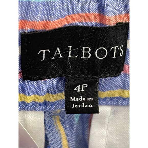 Talbots Petite 4P Blue Striped Shorts With Tie Belt Cotton & Linen Blend - Picture 8 of 12
